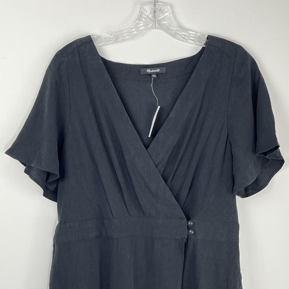 Madewell Mini Wrap Dress Womens 10 Black Short Sleeve Pleated True Wrap Flowy